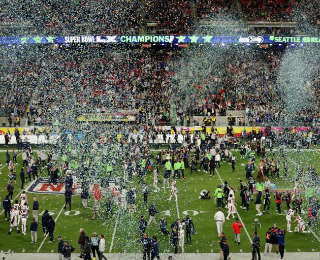 The Seattle Seahawks celebrate after winning Super Bowl LX in Santa Clara, California. Photo:...