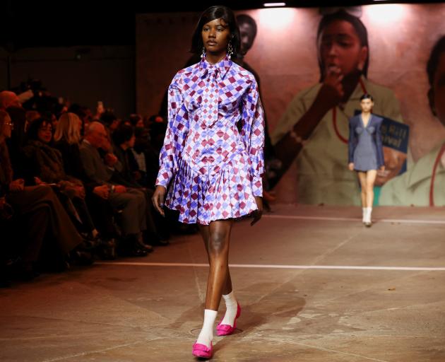 A model wears a garment from British/Nigerian fashion designer Tolu Coker's AW26 show. Photo:...