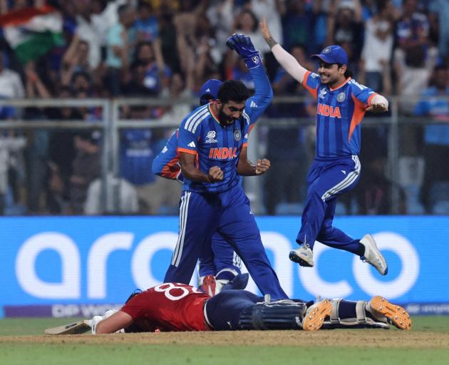 India's Jasprit Bumrah celebrates the wicket of England's Jacob Bethell. Photo: Reuters