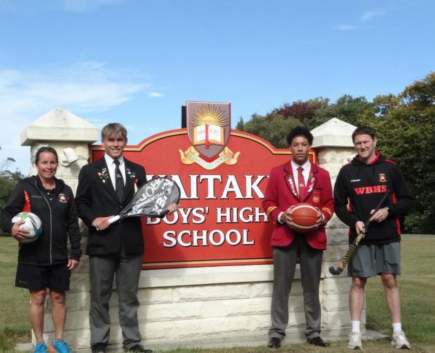Waitaki Boys’ High School (from left) sport co-ordinator Twyla Kingan, head boy Ned Newlands...
