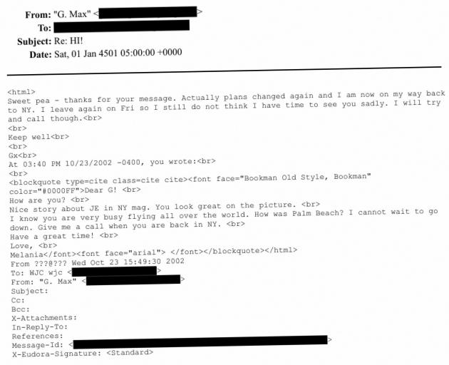 An email exchange apparently between Melania Trump and Ghislaine Maxwell, associate of the late...