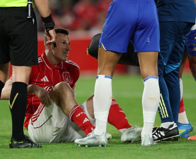 Nottingham Forest's Chris Wood reacts after sustaining his injury. Photo: Reuters