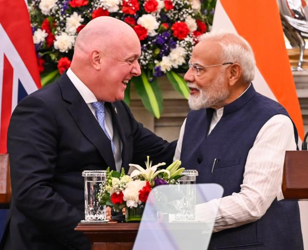 Christopher Luxon and Narendra Modi during the former's visit to India last year. Photo: The...