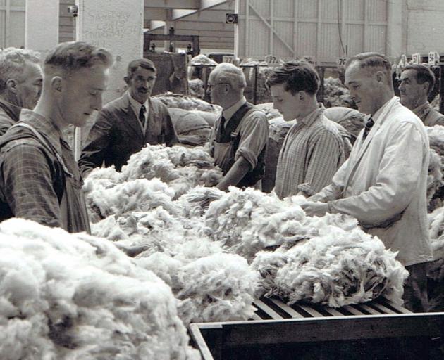 Bill Hickey (far left) learning to be a wool sorter in the early 1950s. PHOTO: SUPPLIED