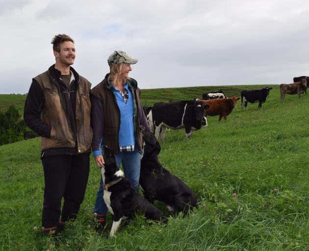 Sonia Harris and her son Macleod Glaister, of Kakapuaka, among their herd, which won the best...
