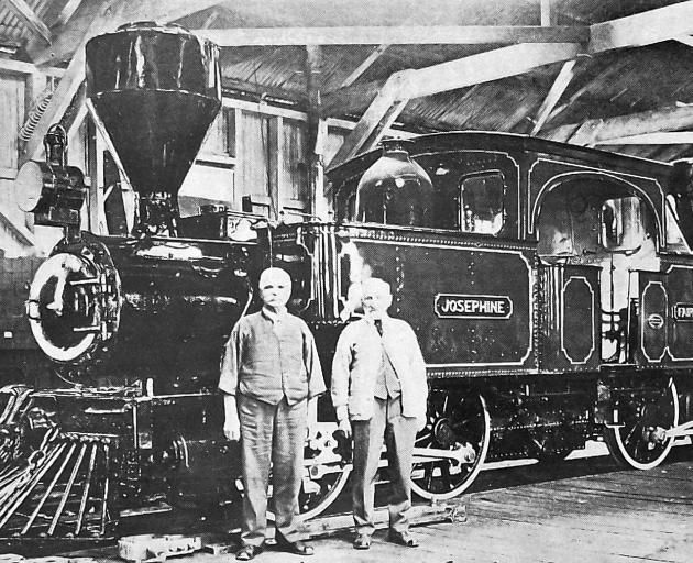 Mr William Ames (left), one of the early drivers, visits steam engine Josephine, on
...