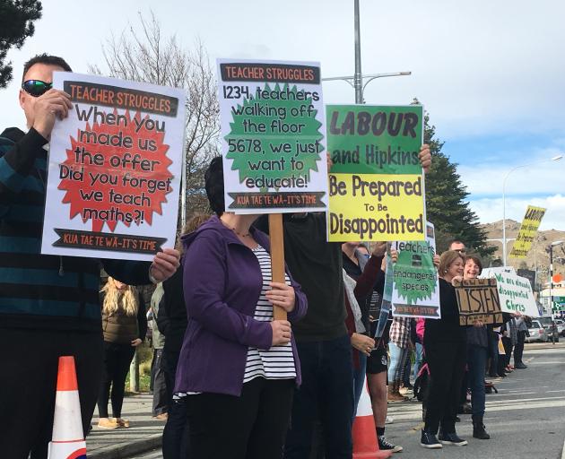 Alexandra teachers channel their frustrations towards Education Minister Chris Hipkins. Photo:...