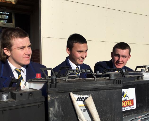 Taieri College First XV players (from left) Harvey Amente (15), of Henley, and Matt Taylor (15)...
