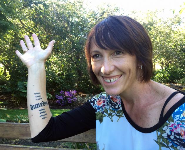 Mosgiel-Taieri Community Board chairwoman Sarah Nitis shows her new tattoos. PHOTO: SHAWN...