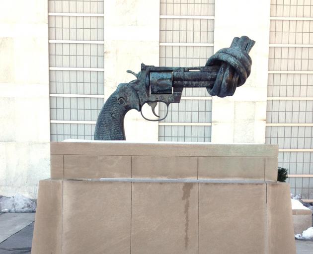Carl Frederick Reutersward's sculpture "Non Violence'' outside the UN headquarters. Photo: Helen...