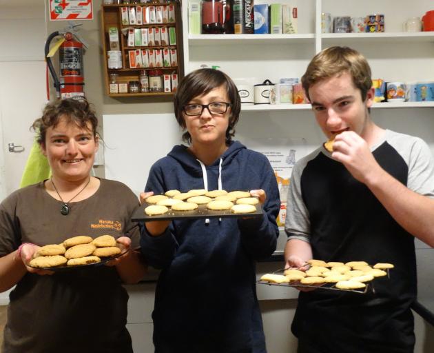 Morgan James (25, left), of Wanaka, Tao Hawkey-Hight (12), of Wanaka, and Kyle Evans (12, right),...