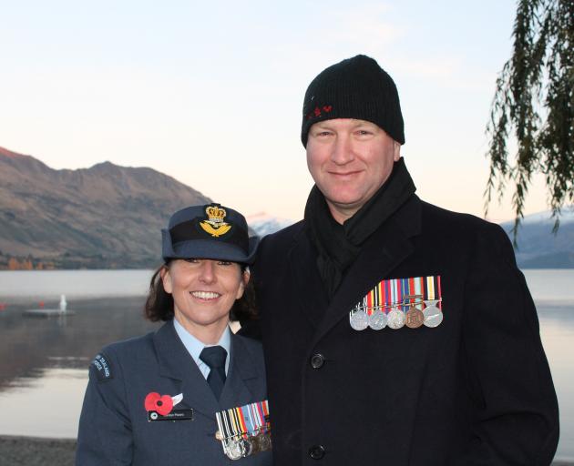 Wing commander Carolyn Pezaro and Squadron leader Daniel Pezaro at the Wanaka ANZAC service this...