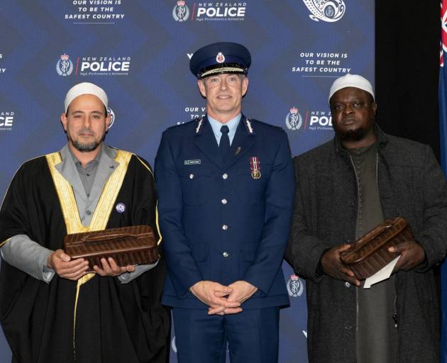 Imam Gamal Fouda, of Masjid Al-Noor, Commissioner of Police Andrew Coster, and Imam Adbul Alabi...