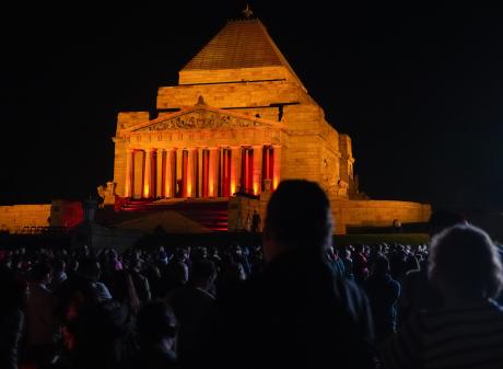 Crowds gather at the Shrine of Remembrance in Melbourne for Anzac Day commemorations this morning...