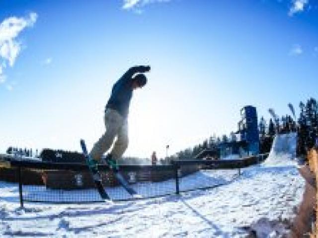 A skier tackles the rail jam at the Methven Racecourse event. Photo: Supplied