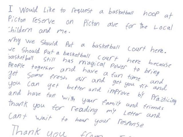 The letter Josh sent to his community board.
