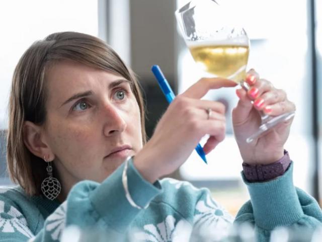 Denise Garland judging in the New World Beer & Cider Awards in 2022. Photo: Supplied via RNZ /...