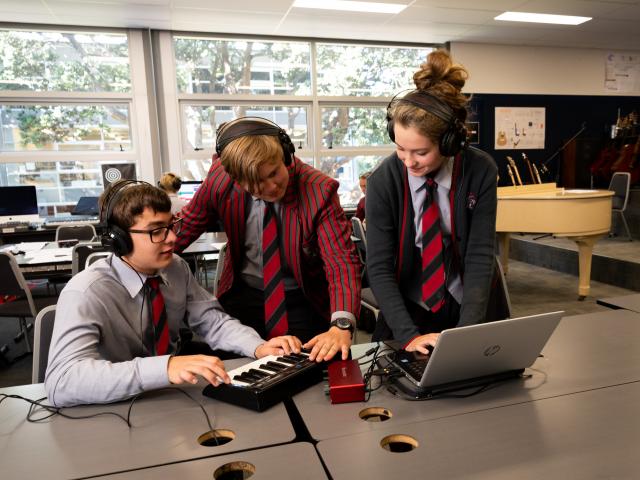 Scots College Year 11 students working in their music class.