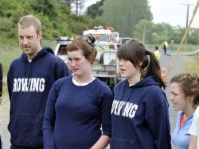 First on the scene at a car crash in Henley on Saturday were (from left) Ellen Kirkwood (17), Matt McGovern, Kate Manera (16), Charlotte Foster (16), Claudia Grave (15), and Georgia Manera (16). Photo by Gerard O'Brien