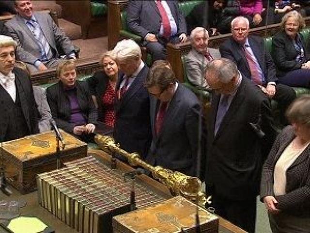A video grab image shows returning officers confirming the outcome of Parliament's first vote on gay marriage legislation, in the House of Commons, London.  REUTERS/UK Parliament  