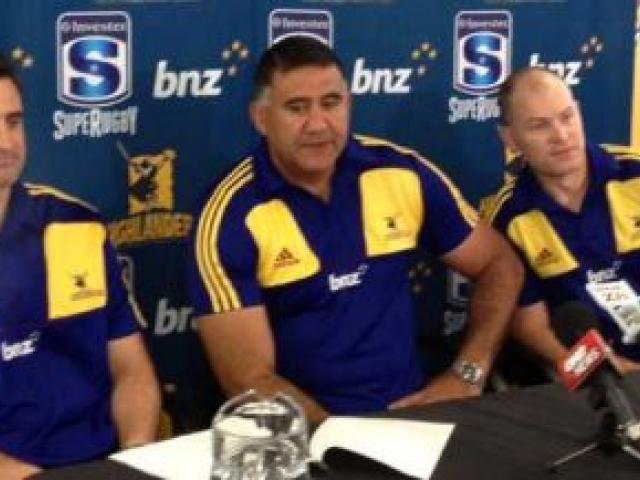 Highlanders coach Jamie Joseph (centre) names his squad.