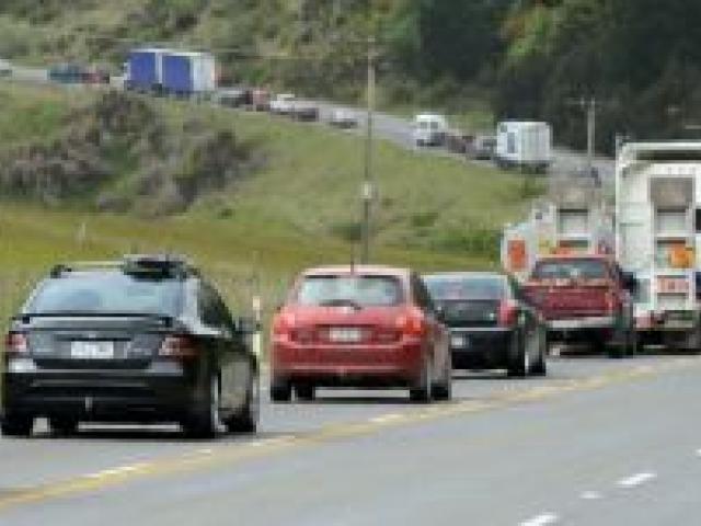 Traffic banks up in the northbound lane of State Highway 1 on the Kilmog following the crash. Photo Gerard O'Brien