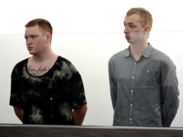 Mitchell Charles Connor-Dagg (left) and Daniel Patrick McKechnie appear for sentencing in the Dunedin District Court. Photo ODT