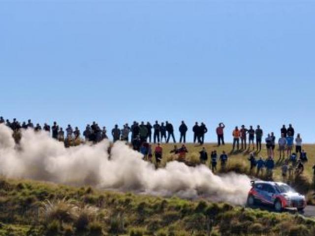 Kiwi WRC driver Hayden Paddon powers his way to victory in the Drivesouth Rally of Otago yesterday. Photo by Gerard O'Brien.