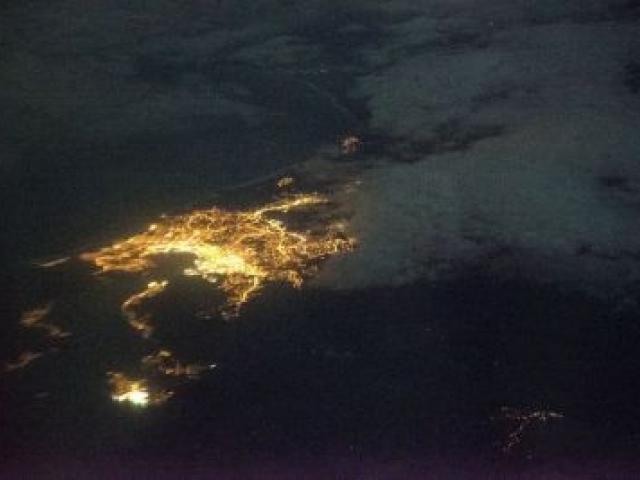 This image of Dunedin's lights, mainly street lights, was taken from the east early yesterday from a Nasa flying observatory at a height of 13.4km. The cluster of bright lights in the foreground is Port Chalmers. Photo: Ian Griffin