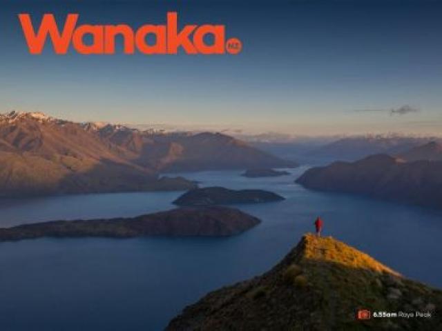 The new Wanaka logo, with a promotional picture of Roys Peak and Lake Wanaka. Image supplied.
