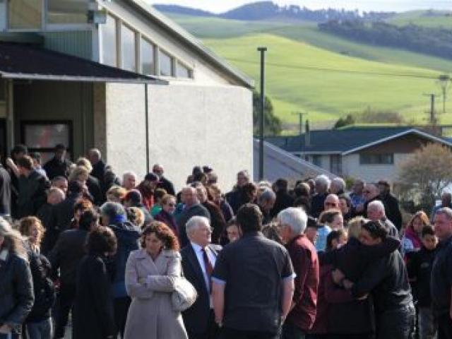 A crowd of more than 500 farewelled Sam Kopua and Lucy Burling at a memorial service in Owaka yesterday. Photo by Hamish MacLean.