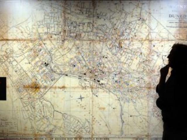 William McKee, exhibition developer at Toitu Otago Settlers Museum, stands beside a street map which he helped develop showing the former addresses of Dunedin casualties in World War 1. Photo by Peter McIntosh William McKee, exhibition developer at Toitu Otago Settlers Museum, stands beside a street map which he helped develop showing the former addresses of Dunedin casualties in World War 1. Photo by Peter McIntosh