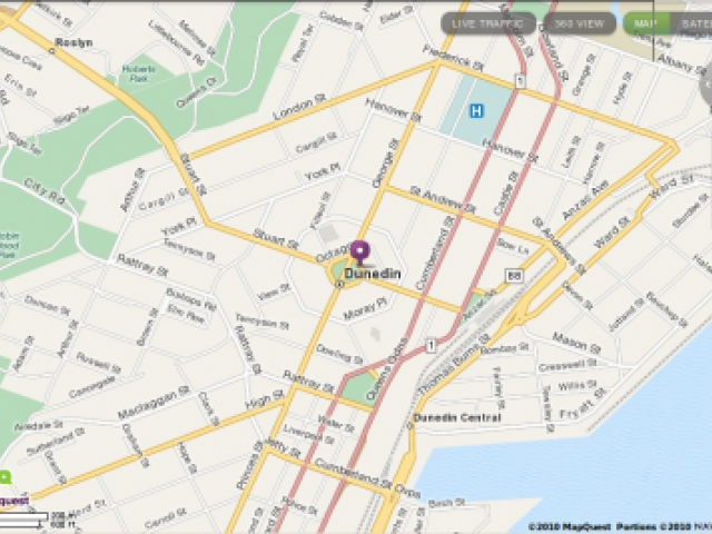 A map of central Dunedin from MapQuest.