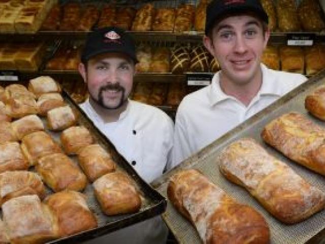 New World supermarket bakers Sean Jackson (left) and Michael Murphy finish a day's work before heading to Auckland to compete in the final of the 2013 New Zealand Young Bread Baker of the Year competition. Photo by Peter McIntosh.