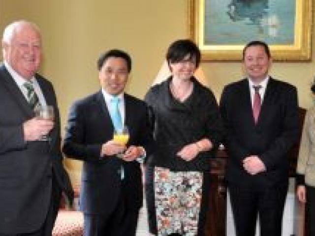 At a luncheon at the Dunedin Club yesterday China's newly-appointed consul-general Jin Zhijian (third from left), of Christchurch, is accompanied by (from left) Chinese consul Fan Jianghong, Allied Press managing director Sir Julian Smith, Otago Chamber o