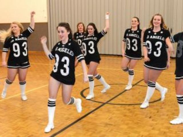 The Otago Dancers (from left) Petra Leonard (24), Abbey Sadleir (20), Jessica Beer (19), Stef Dixon (23), Gabbi Tennant (20), Lydia Coates-Walker (19), Georgia Baird (20) and Briar Taylor (19) all of Dunedin, practise their routine yesterday. Photo by Lin The Otago Dancers (from left) Petra Leonard (24), Abbey Sadleir (20), Jessica Beer (19), Stef Dixon (23), Gabbi Tennant (20), Lydia Coates-Walker (19), Georgia Baird (20) and Briar Taylor (19) all of Dunedin, practise their routine yesterday. Photo by Lin