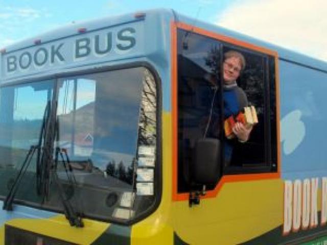 Dunedin library services senior library assistant David Kellett in the Bookbus at the Willow Park stop in Mosgiel last Wednesday. Photo supplied.