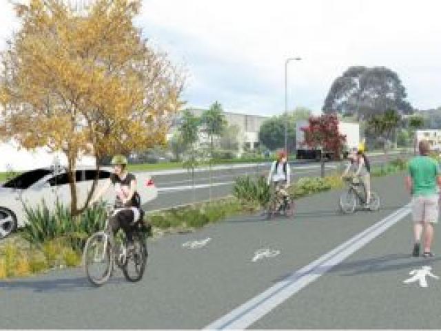 The latest design for a section of Portobello Rd cycleway includes a shared pedestrian/cyclist path separated by a strip of vegetation in one section. Photo supplied.