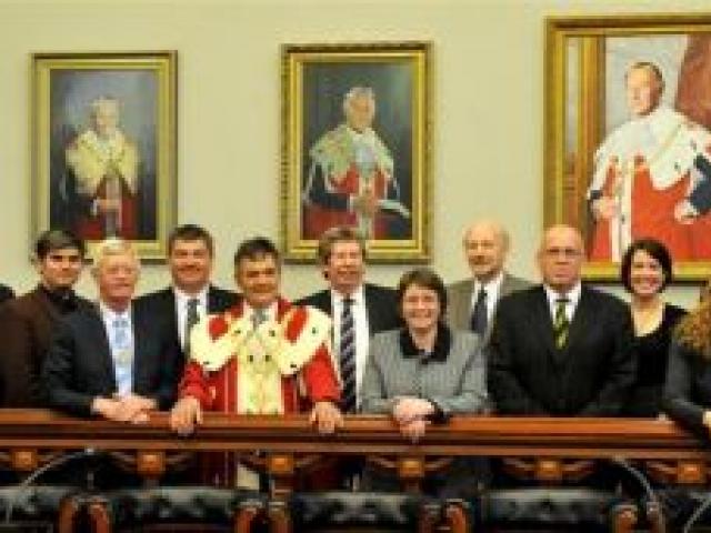 Dunedin Mayor Dave Cull (centre) is flanked by councillors (from left) John Bezett, Andrew Noone, Andrew Whiley, Aaron Hawkins, deputy mayor Chris Staynes, Mike Lord, Richard Thomson, Kate Wilson, Neville Peat, David Benson-Pope, Jinty MacTavish, Hilary C Dunedin Mayor Dave Cull (centre) is flanked by councillors (from left) John Bezett, Andrew Noone, Andrew Whiley, Aaron Hawkins, deputy mayor Chris Staynes, Mike Lord, Richard Thomson, Kate Wilson, Neville Peat, David Benson-Pope, Jinty MacTavish, Hilary C