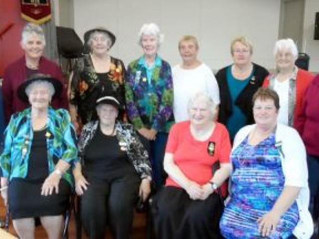 Mid-Otago Federation of Women's Institute service medals went to (standing from left) Doris Kinraid, Janefield WI 50-year service; Avelda Howie, Abbotsford WI 50-year service; Rosemary Isaac, Janefield WI good service; Betty Jordan, Concord WI 40-year ser