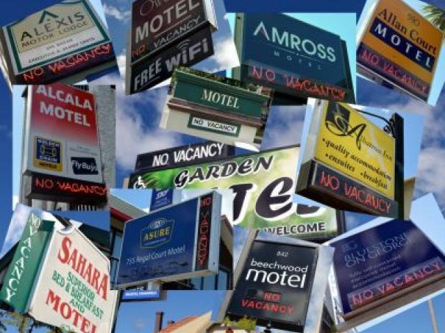 No vacancy signs at motels in George St in Dunedin yesterday. Photo by Stephen Jaquiery.