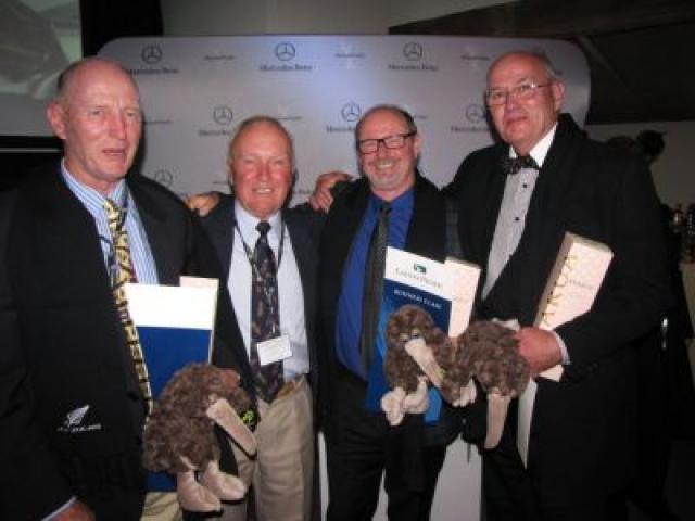 (From left) Wanaka golfer Michael Bayliss, winner of the 2014 Mercedes Trophy, Hamilton's Larry Olsen, ( who won the Drive to the Major and a trip to Royal Liverpool for The Open Championship, Mercedes Trophy second place-getter Mark Jeffries, of North Sh