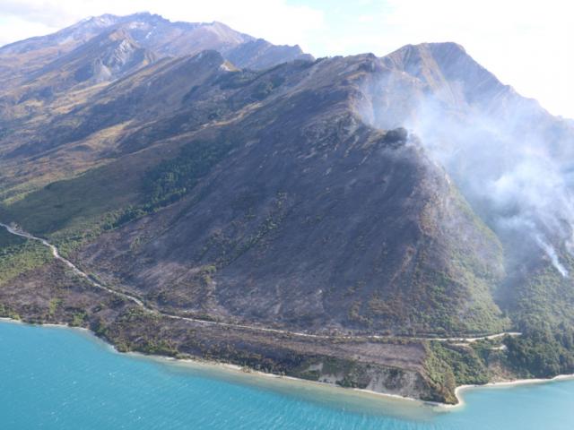 The fire cut off power and road access to Glenorchy. Photo Jimmy Sygrove