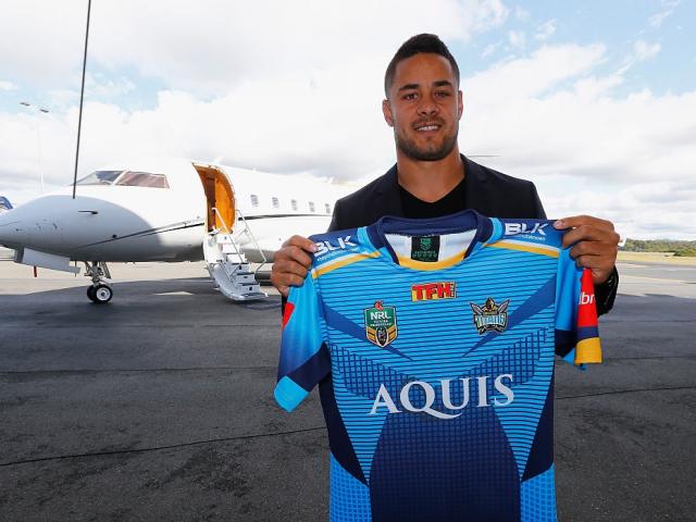 Jarryd Hayne after signing with the Gold Coast Titans. Photo: Getty Images