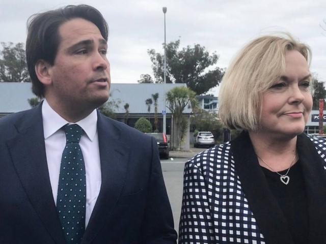 National Party leader Judith Collins with former leader Simon Bridges on the campaign trail for...