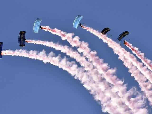 Kiwi Blue parachutists from the RNZAF parachute support and training unit put on a display at...