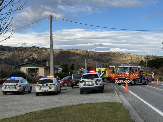 Emergency services on scene after today's crash in Roxburgh. Photos: Julie Asher