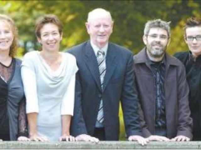 University of Otago 2008 arts fellows (from left): Caroline Plummer fellow Barbara Snook, Burns fellow Sue Wootton, College of Education writer in residence Bill O'Brien, Mozart fellow Christopher Watson and Frances Hodgkins fellow Heather Straka. Photo b