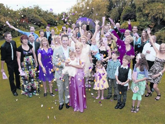 Becky and Steve Weir with their guests at their Invercargill wedding earlier this year. Photo by...