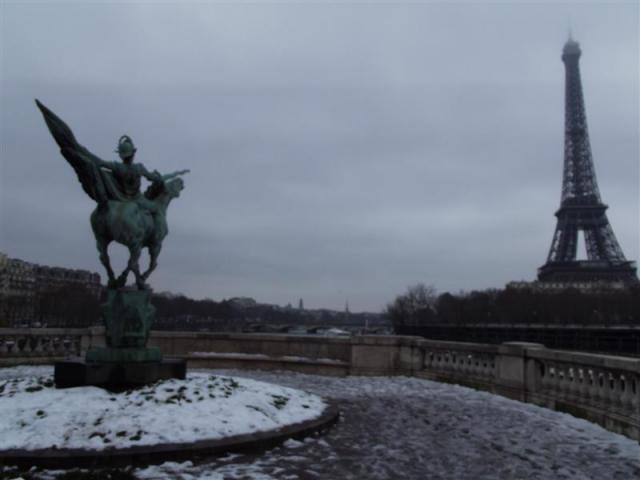 Eiffel Tower in the snow.